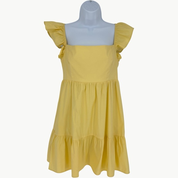 Reformation Jeune Ruffle Stretch Organic Cotton Mini Dress | Sz 8 | Light Yellow - Picture 2 of 16